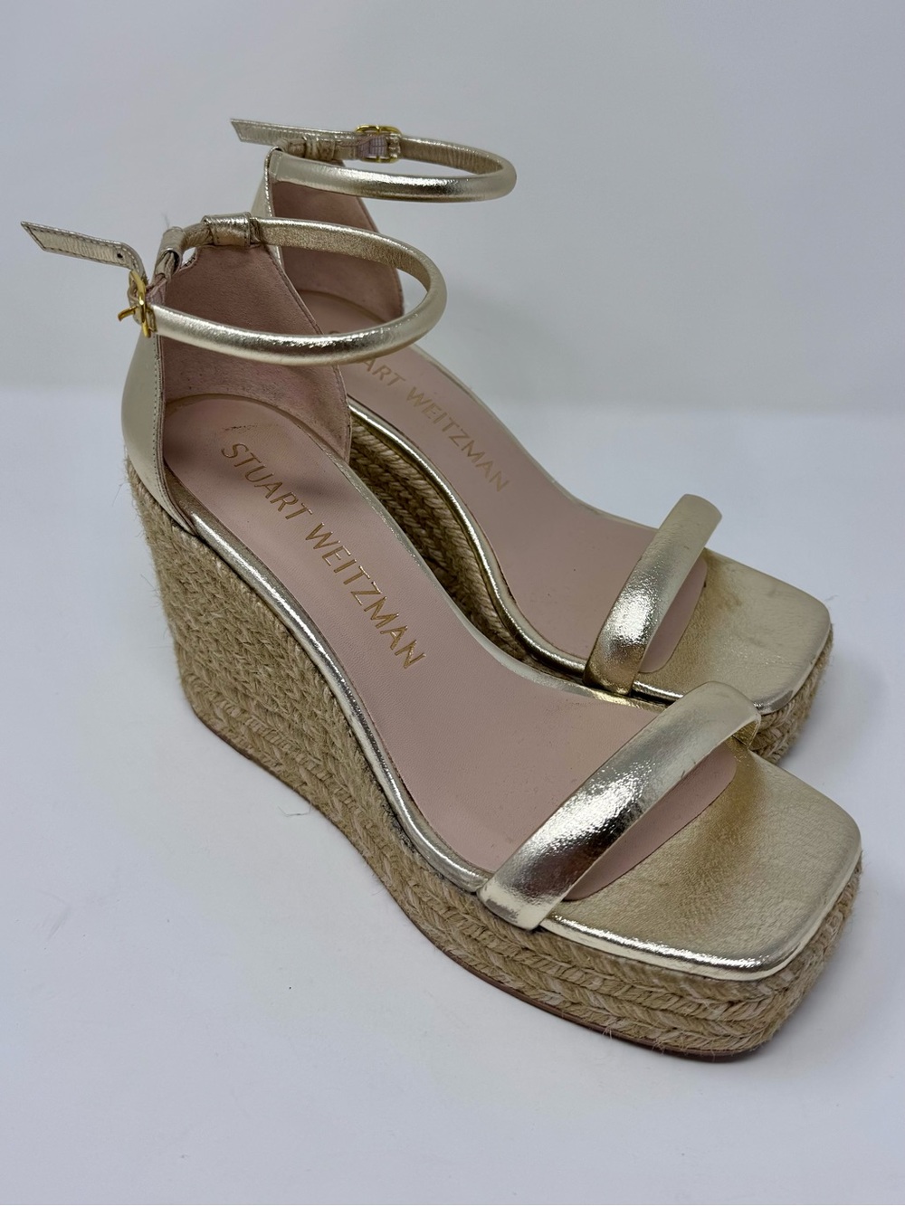 Stuart Weitzman | Nudist Square Toe Espadrille Platform Wedge, Gold,Size 10 -EUC - Picture 3 of 8